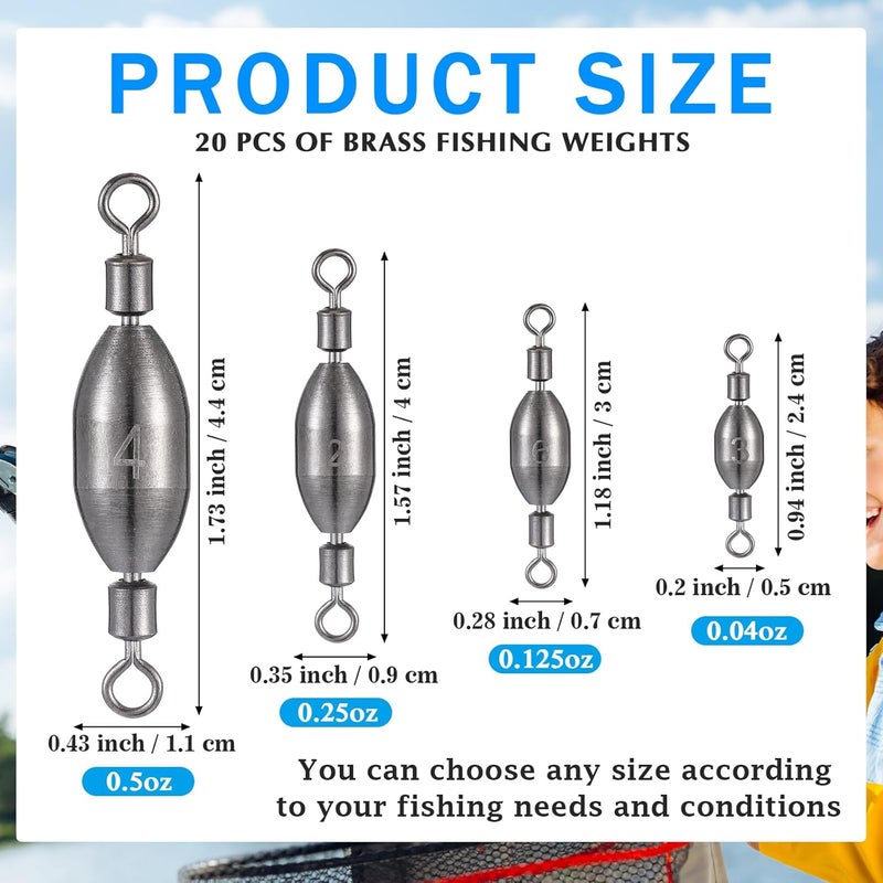 Seenelling 20 Pcs Brass Fishing Sinker Swivel Fishing Weights Saltwater Bullet Sinkers Drop Shot Weight Egg Sinkers with Swivel Rolling Removable Freshwater - Image 2